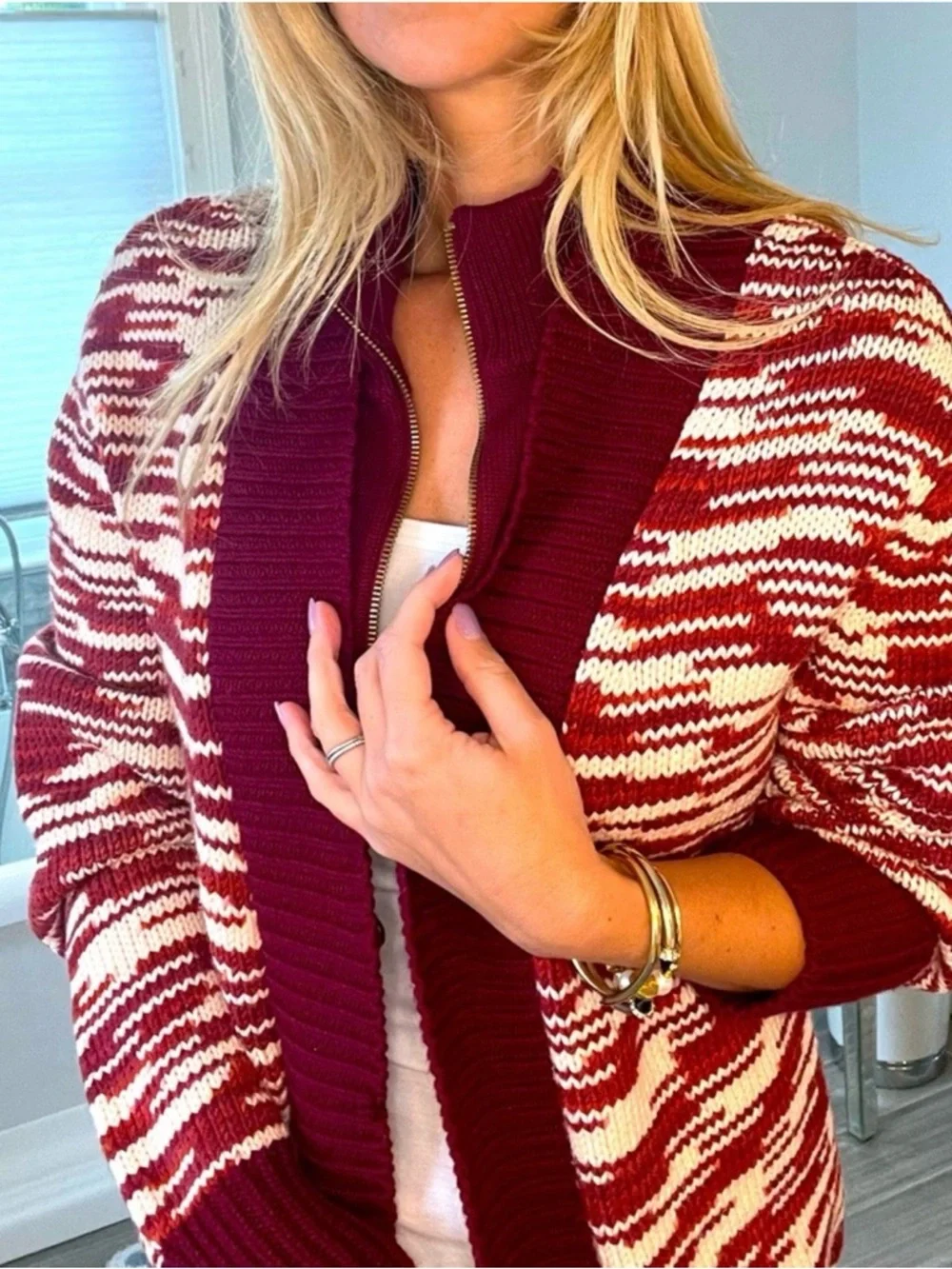 Tory Burch Olivia Wool Zip Front Cardigan Sweater small